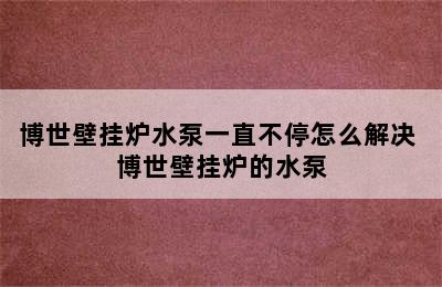 博世壁挂炉水泵一直不停怎么解决 博世壁挂炉的水泵